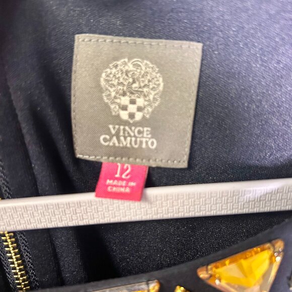 Vince Camuto long-sleeve navy blue shift dress with a jeweled neckline Size 12 - Picture 2 of 9